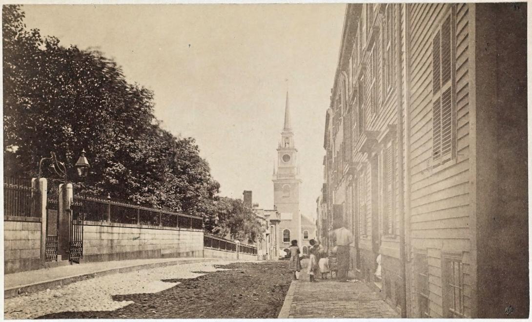 1875 photo of 46 & 48 Hull Street facade with Christ Church in the background